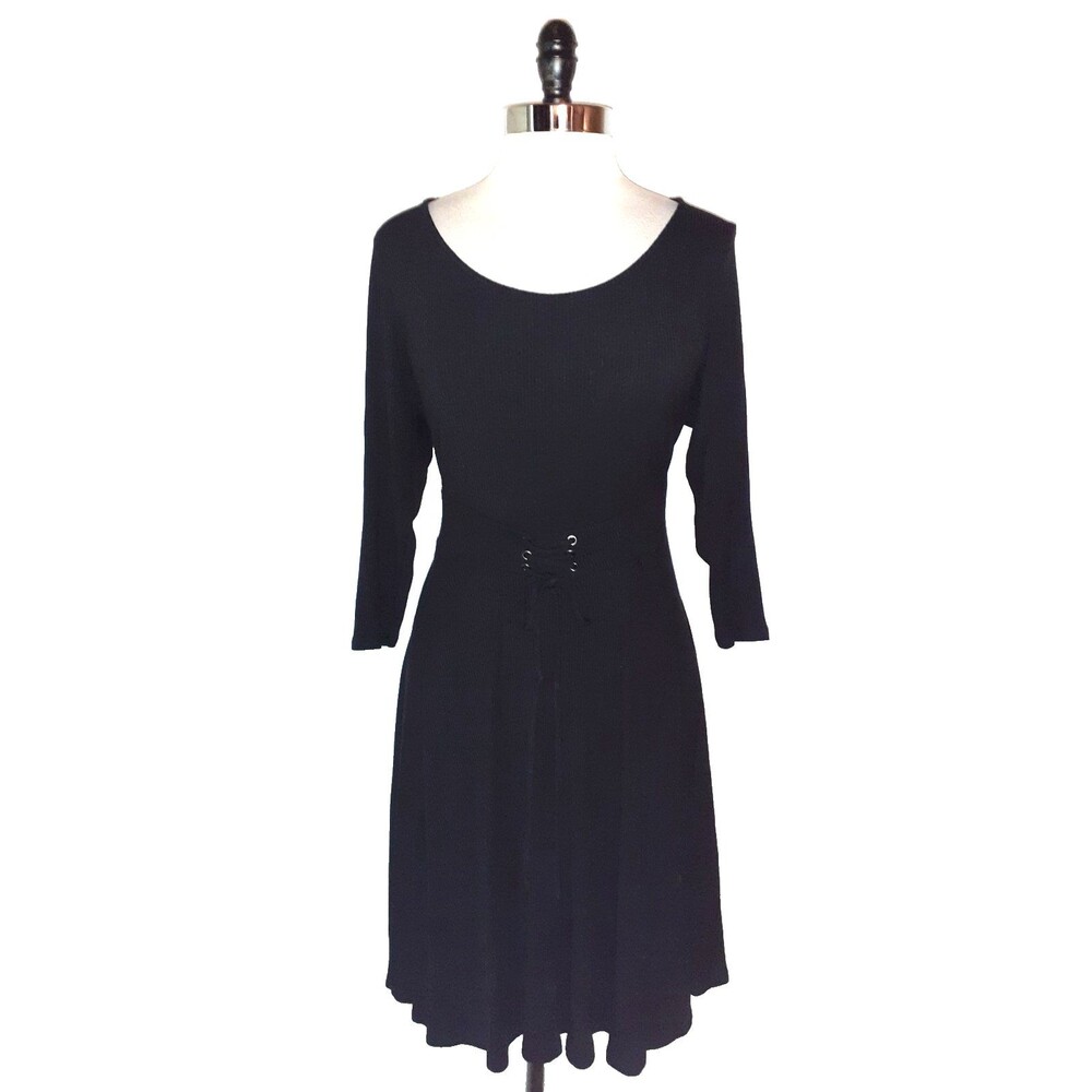 TORRID Plus Size 1 1X A-Line Dress Black 3/4 Sleeve Stretch Knit